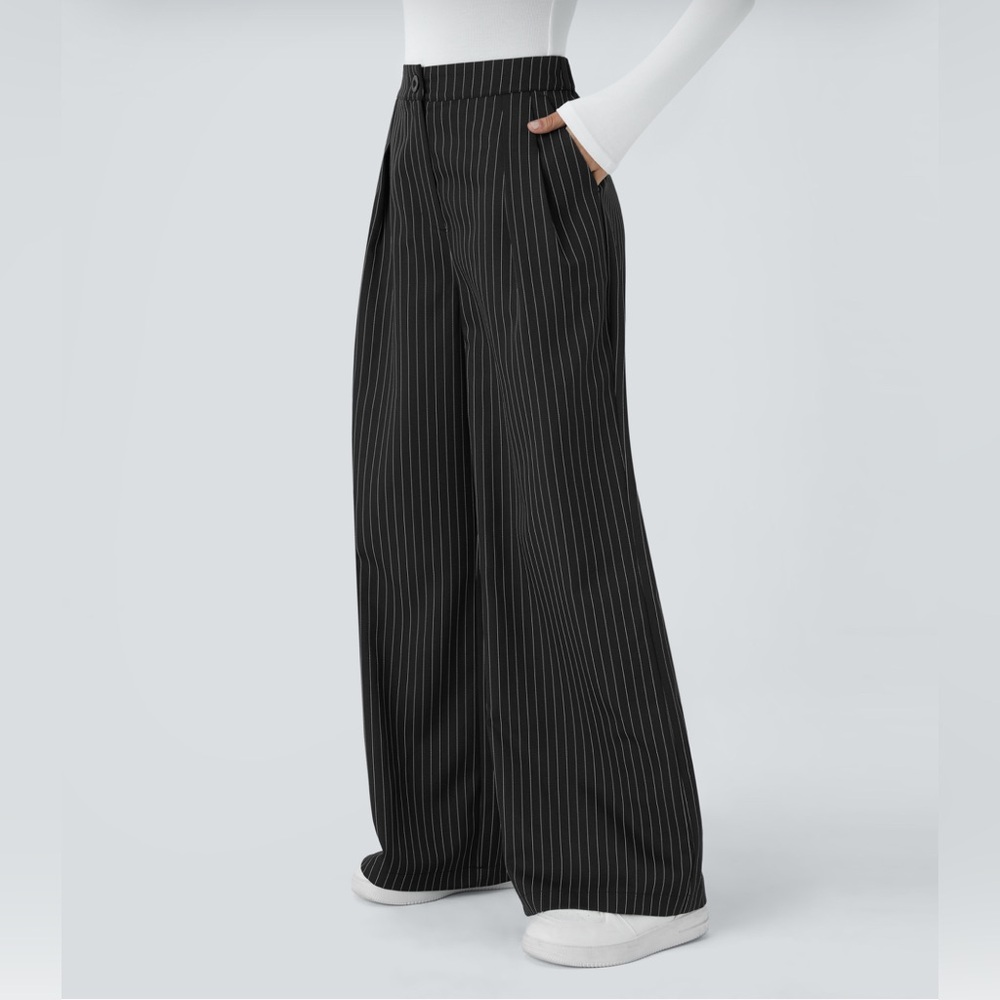 Halara High Waisted Slit Pocket Wide Leg Striped Work Pant NWT Size M - Picture 2 of 8